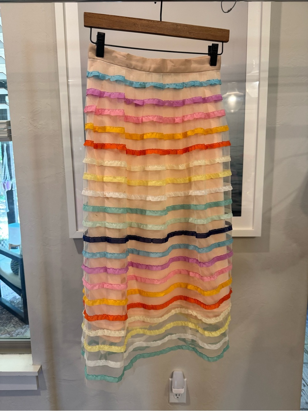 RARE Eva Franco x Anthropologie Tiered Rainbow Stripe Skirt L - NWOT